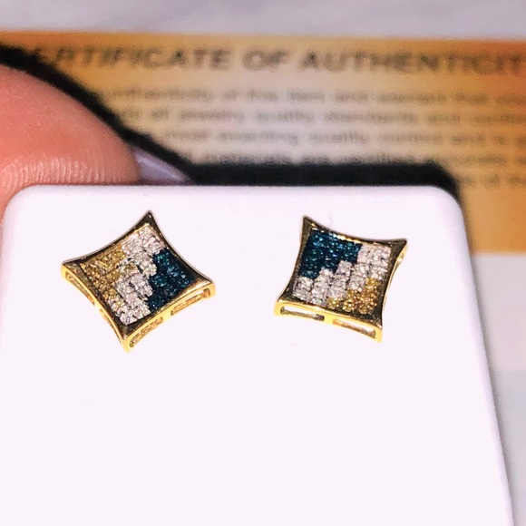10k yellow gold vermeil REAL diamond custom designed lite earrings, best gift - Picture 1 of 7